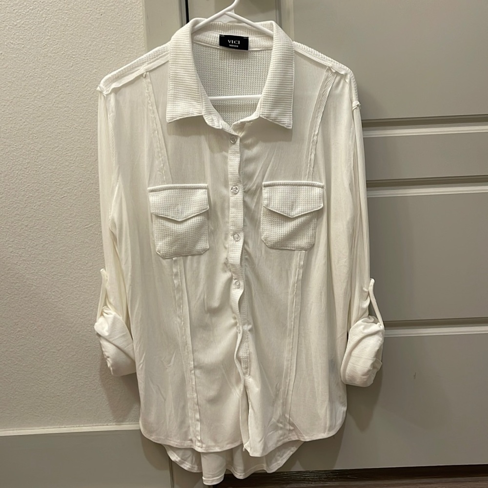 VICI COLLECTION WHITE 3/4 SLEEVE BLOUSE